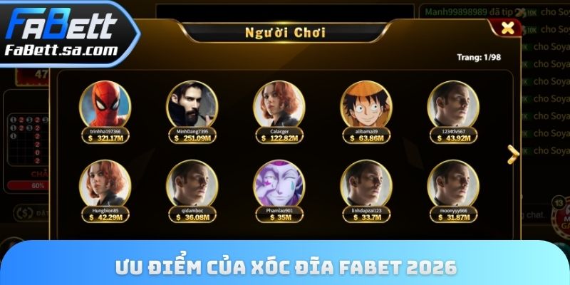 Ưu điểm của xóc đĩa Fabet 2026